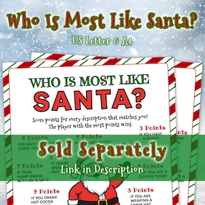 Who Is Most Like Santa? Icebreaker Game available in US Letter and A4 sizes. Sold separately, link in description.