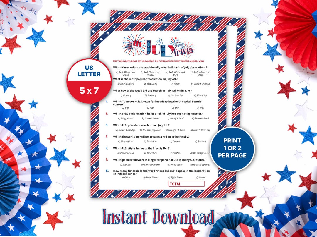 Fun 4th of July Trivia Game, Fourth of July Trivia Games Printable ...