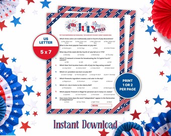 Fun 4th of July Trivia Game, Fourth of July Trivia Games Printable, Activity for Teens & Adults, Independence Day Trivia Questions + Answers