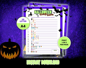 ハロウィン絵文字ゲーム - 子供、ティーン、大人向けの印刷可能なファミリーゲーム、答え付きの20のクイズ、不気味なゲームナイト