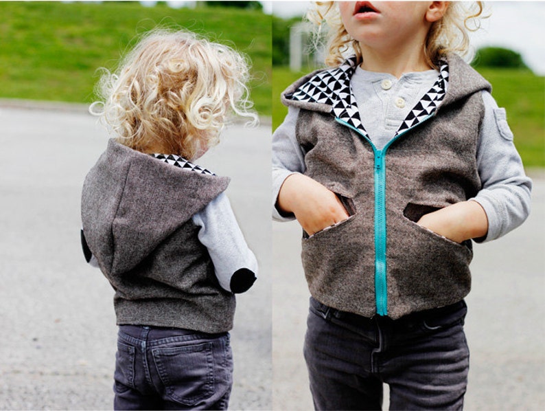 the AZTEC hooded vest PDF pattern boys and girls size 18m to 8 image 2