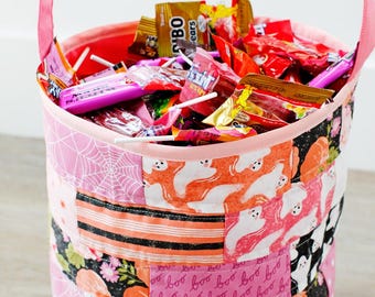 Halloween Candy Bucket Sewing Pattern - Trick-or-Treating Bag from Charm Squares