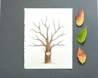 SMALL Wedding Guest Book Tree Thumbprint Tree 11 x 14 up to 60 guests