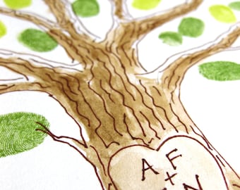 Wedding Guest Book Thumbprint Tree: Personalized Watercolor Keepsake (20x16)