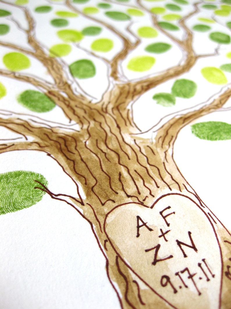 Wedding Guest Book MEDIUM 20 x 16 Family Tree Customizable Original Watercolor Painting Thumbprint Tree 65 to 150 guests image 2