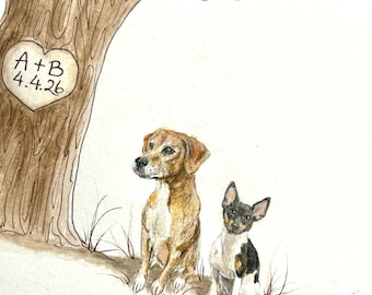 Custom Pet Portrait Add-On – Watercolor Wedding Guest Book Art