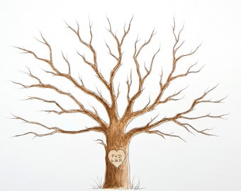 Hand-Painted Thumbprint Tree Guest Book Alternative: Personalized Wedding Keepsake (20x16)