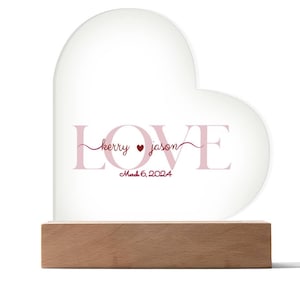 Custom Heart Acrylic Night Light – Personalized LED Plaque, Romantic Gift for Couples, Anniversary & Wedding Keepsake