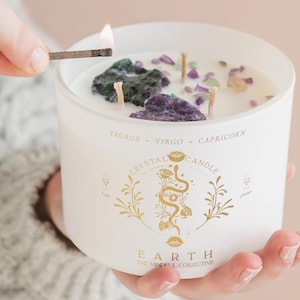 Velas de Cristal do Zodíaco – Elementos Fogo, Terra, Ar e Água – Presente Astrológico para Áries, Touro, Gêmeos, Câncer e Mais! Conjunto de Velas Astrológicas