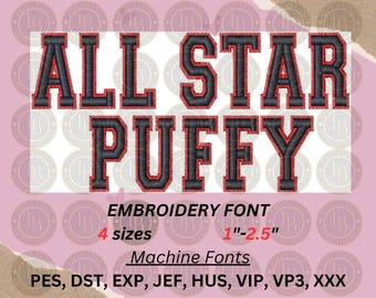 All Star Puffy Embroidery Font - Digital Download for Machine Embroidery - Cute Bubble Font, Retro Style Embroidery File - 3D PUFF {A-Z}