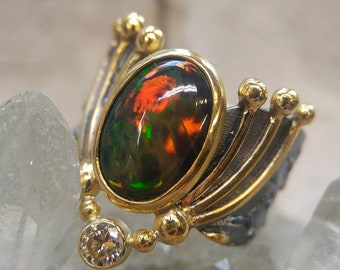 Schwarzer Opal und Diamant - Sammler Ring