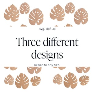 Foglie di Monstera, tre diversi design file laser, DXF, SVG e Ai