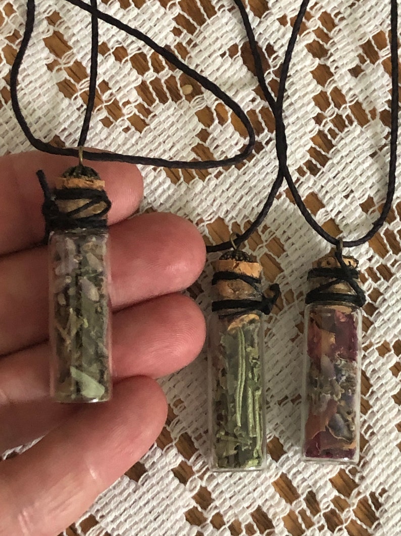 Herbal and floral spell jar pendant choose ONE love courage strength and more