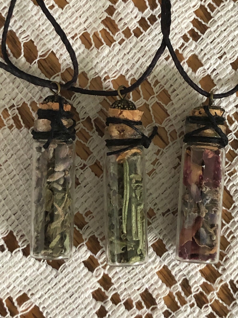 Herbal and floral spell jar pendant choose ONE love courage strength and more