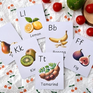 Fruit Alphabet Cards, Montessori Cards, Fruits Flashcards, Homeschool Education Resource, Toddler Flashcards, Preschool Resources