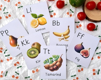 Fruit Alphabet Cards, Montessori Cards, Fruits Flashcards, Homeschool Education Resource, Toddler Flashcards, Preschool Resources