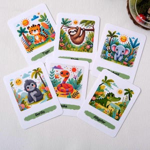 Lindas tarjetas didácticas de animales de la jungla para bebés y niños pequeños, regalo para bebés, regalo para niños, juguete de aprendizaje, tarjetas de aprendizaje para niños pequeños