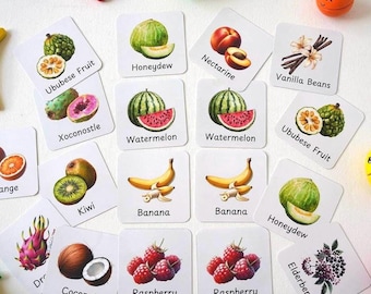Tarjetas de juego de emparejamiento de frutas: recurso Montessori para la educación en casa