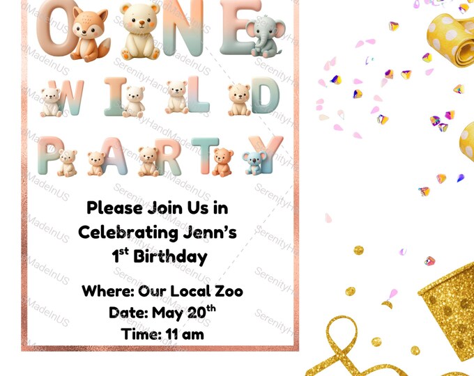 Wild One Birthday, Editable Canva Template (5x7 inches),  One Wild Invitation