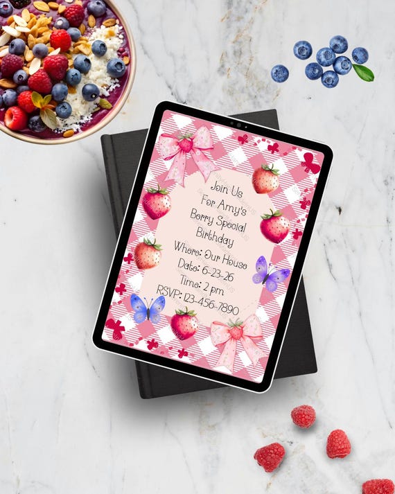 Berry Sweet Birthday, Canva Editable (5x7 inches)