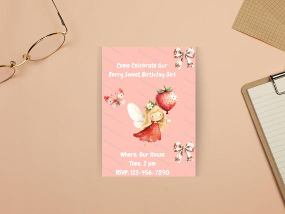 Berry Sweet Birthday, Canva Editable (5x7 inches)