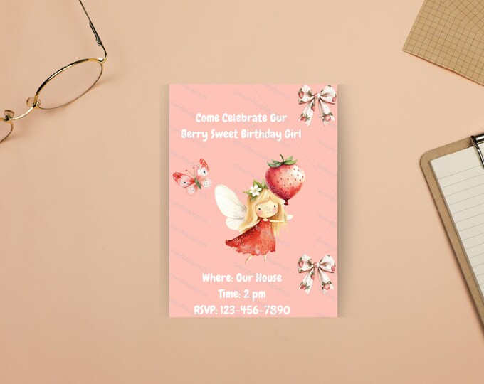 Berry Sweet Birthday, Canva Editable (5x7 inches)