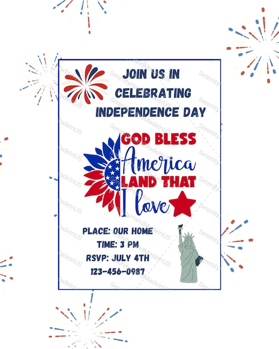 A July 4th invitation to celebrate the land of the free. Each invitation is 5 x 7 and customizable in Canva.