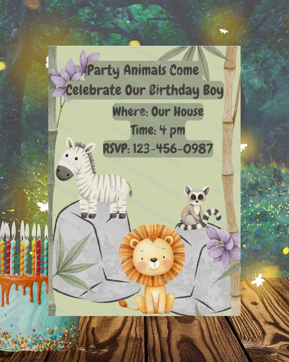 Jungle Birthday Invitation, Safari Party, Editable Canva Template (5x7 inches)