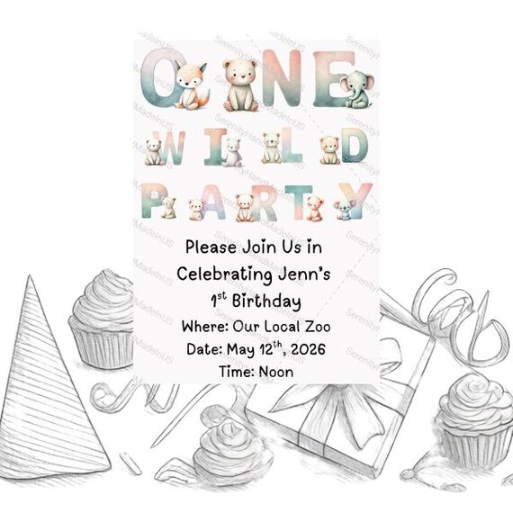 One Wild Invitation, Editable Canva Template (5x7 inches),  Animal Party