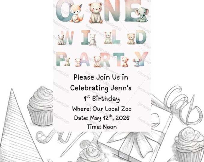 One Wild Invitation, Editable Canva Template (5x7 inches),  Animal Party