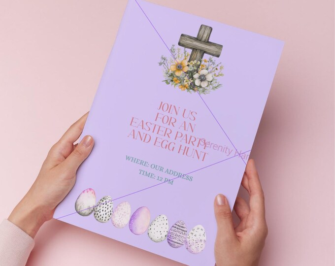 Easter Party Invite. Customizable in Canva.
