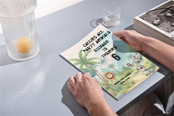 Jungle Birthday Invitation, Editable Canva Template (5x7 inches)