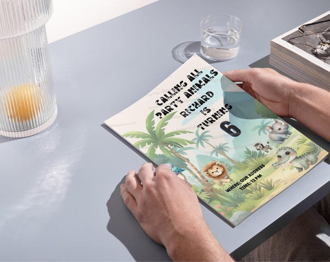 Jungle Birthday Invitation, Editable Canva Template (5x7 inches)