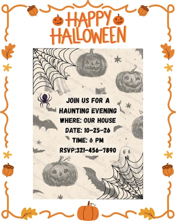 Halloween Invitation, Editable in Canva, Spooky Invite
