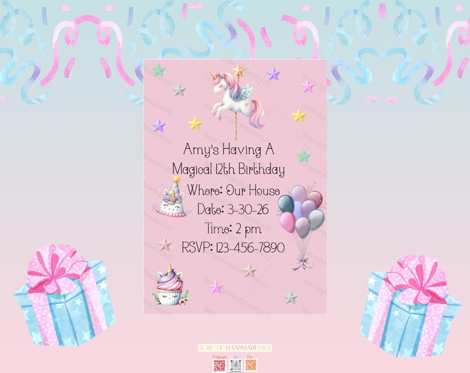 Unicorn Dream Birthday Invitation, Rainbow Party, Baby 2nd birthday, Canva Editable (5x7 inches)