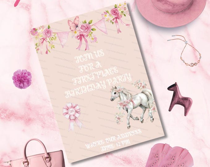 Horse Birthday Invitation, Editable Canva Template (5x7 inches)