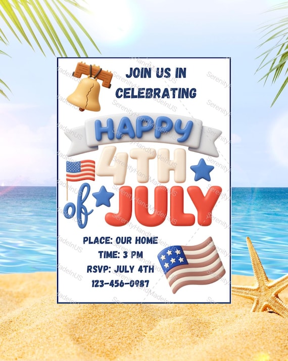 4th of July invitation, editable in Canva, each invitation is 5 x 7