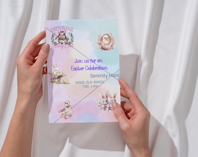 Easter Party Invitation. 5 x 7 Invite Editable in Canva.