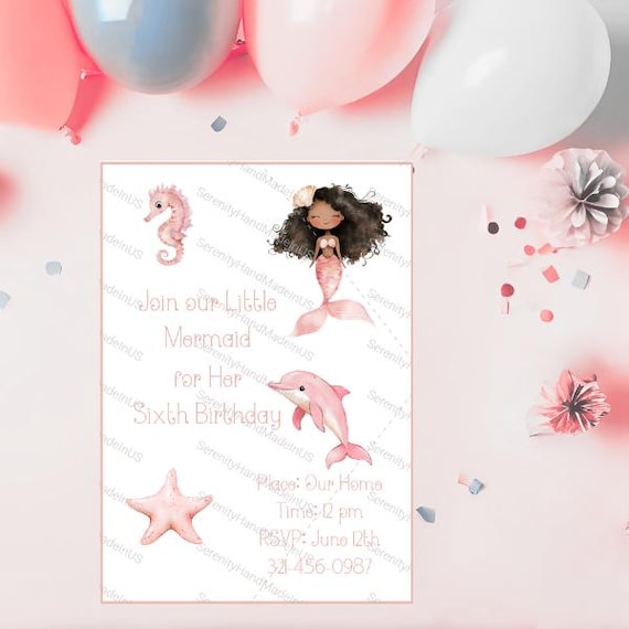 Mermaid Party Invite, Under the Sea Invitation, Editable in Canva, 5 x 7 invitation