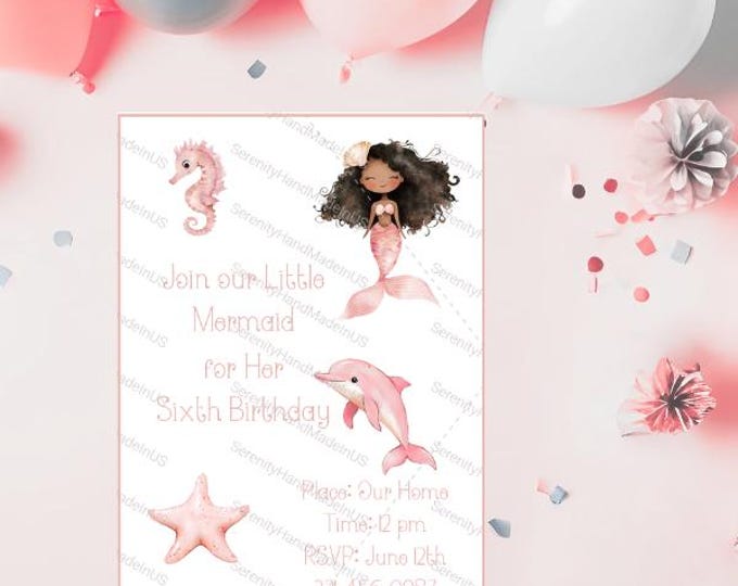 Mermaid Party Invite, Under the Sea Invitation, Editable in Canva, 5 x 7 invitation