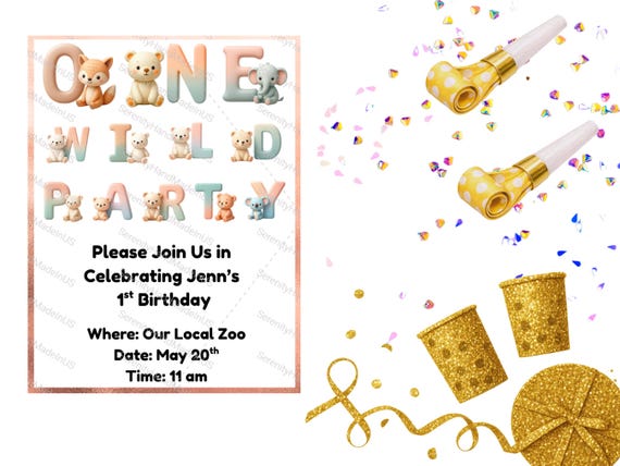 Wild One Birthday, Editable Canva Template (5x7 inches),  One Wild Invitation