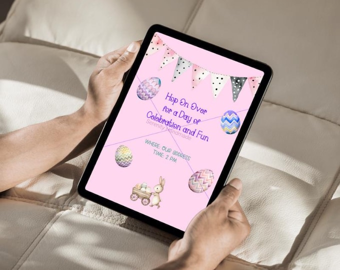 Easter invitation. Customizable in Canva.