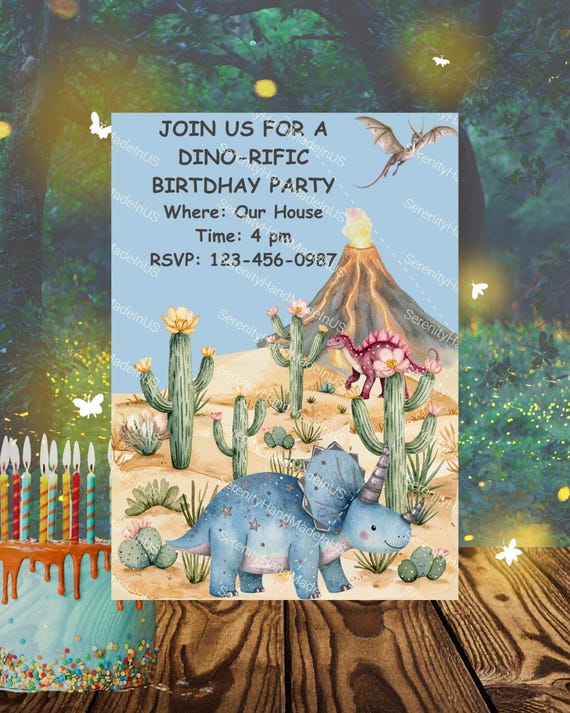 Dino Birthday Invitation, Editable Canva Template (5x7 inches), Jurassic Dinosaur