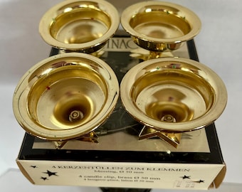 German Weihnachten Brass Candle Clips (4 Pc) - Vintage Golden Star Taper Candle Holder