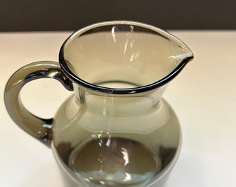 Vintage Handblown Smoky Glass Pitcher - Mid Century Modern Glassware