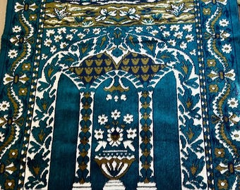 Vintage Teal & Gold Plush Prayer Rug or Wall hanging - Islamic Sajadah