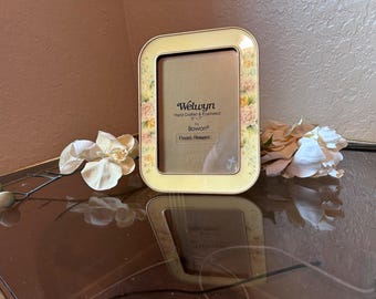 Vintage Welwyn Enameled Picture Frame 5x7 Pastel Bouquet Yellow Floral Hand Crafted Metal Frame, Bowon Cottagecore Grandmillennial Decor