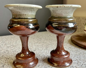 Set of 2 Artist Signed Studio Pottery Goblets