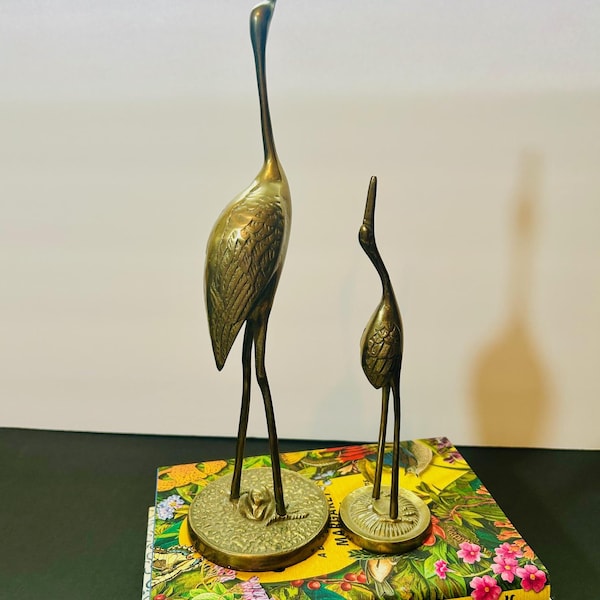 Vintage Brass Crane Statues - Pair of Mid-Century Modern Heron  Figurines