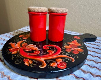 Vintage Red Decorative Board and Ceramic Containers
